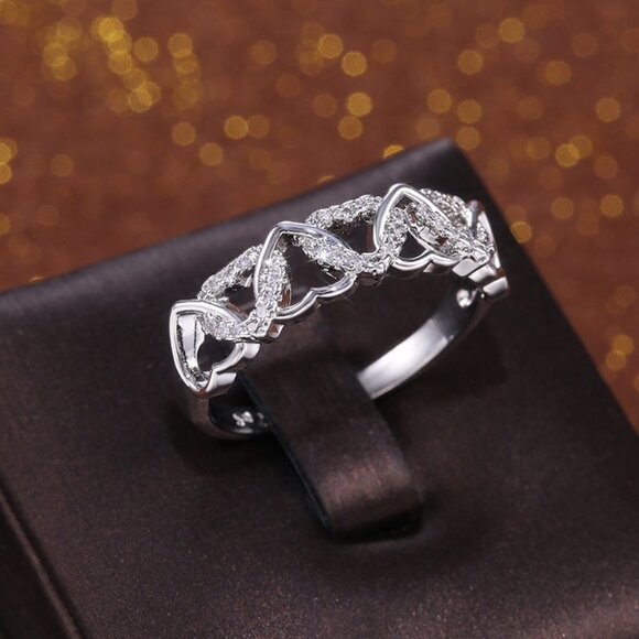 Lovely Anillos Hollow Many Heart Cross Sweet Zircon Rings for Women, PD085 - Picture 1 of 6